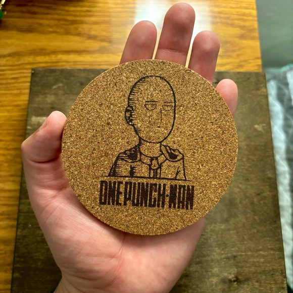 One Punch Man Laser Engraved Cork Coaster - Picture 3 of 5